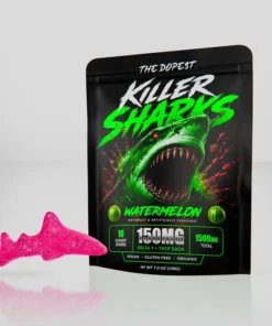 Killer Sharks Watermelon Gummies, Watermelon Gummies, D9 Gummies, Delta-9 THC, THCP, Cannabinoid Gummies, THC Edibles, Cannabinoid Edibles, 1500MG Gummies, U.S. Cannabinoid Products, Edible Cannabinoids, Lab Testing, COA, Gummy Edibles