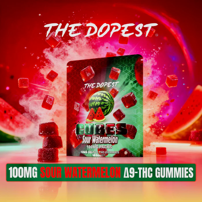 The Dopest Cubes: Sour Watermelon 100mg Delta 9 Gummies
