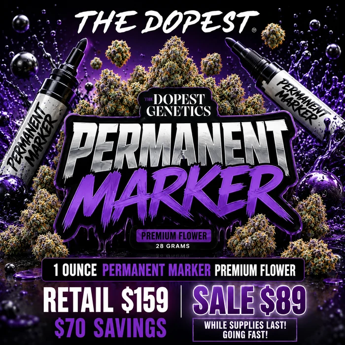 Permanent Marker, cannabis flower, indica flower, premium flower, one ounce flower, cannabis product information, cannabis cultivar, cannabinoid profile, terpene profile, cannabis laboratory testing, batch testing, cannabis labeling, cannabis regulations, USA cannabis information