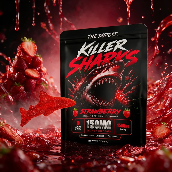 Killer Sharks Strawberry Gummies - 1500MG D9 + THCP.